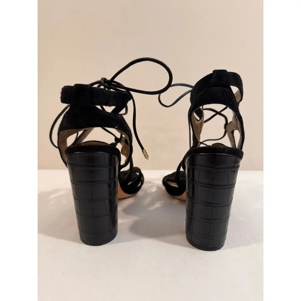 Sam Edelman Sandals Womens Sz 7.5 Black Suede Leather Strappy Ankle Wrap Heels - Picture 4 of 8